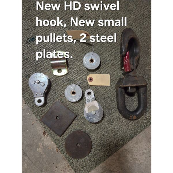 NEW- HD Swivel Hook/New Small Pulleys/Steel Plates