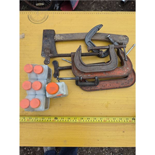 Clamps, 2 stroke engine oil and hatchet