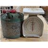 Image 3 : Vintage Scale, Vintage Gas Can, and (2) Wire Baskets