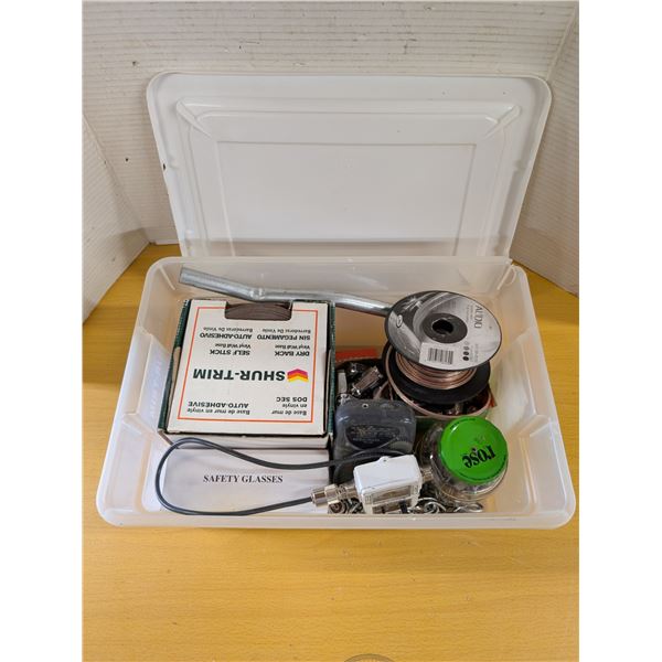 Misc. Bin (Chrysler w/G Nuts) Vintage Radio, Safety Glasses, + MISC.