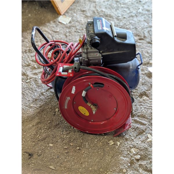 Large Campbell Compressor 9 Gallon + retractable Hose Rod (WORKS)