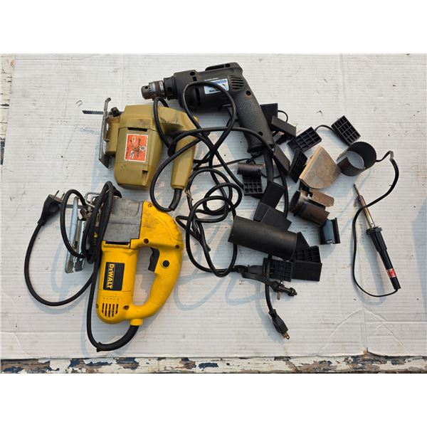 Jig saws, hole saw bits, drill
