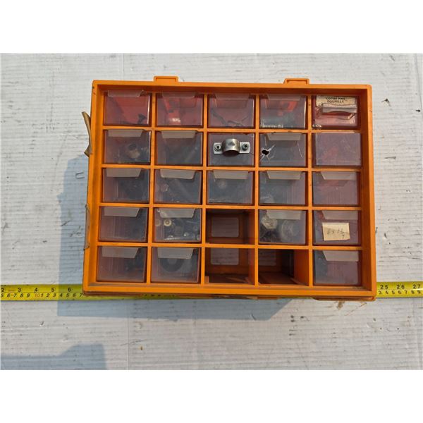 Small storage bin with parts