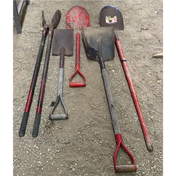 Bundle of Shovels and Post Hole Auger