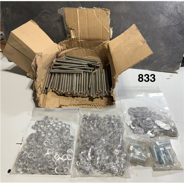 Box of 5” threaded rod, nuts and washers
