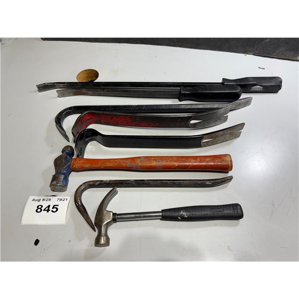 Assorted pry bars and hammers