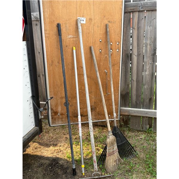 Lot of rakes and handles