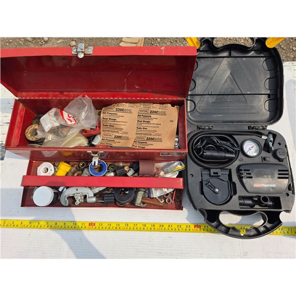 Coleman powermate and red tool box with contents