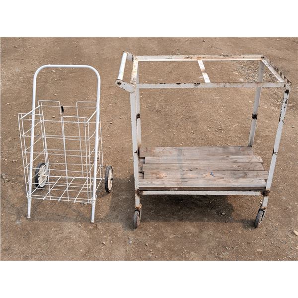 Shop Tray Cart/ Wood Planks and Foldable Basket Rolling cart
