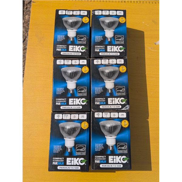 (6) Eiko Bulbs 74 Lumens, 15 Walt, 8000 Hours, 5000K PAR30LN Not Used