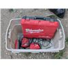 Milwaukee Tool Case for a Power Tool, Multiple Milwaukee tool Chargers, and Tubber ware Bin for Stor
