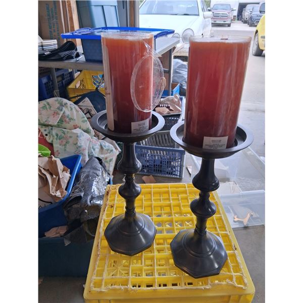 2ea metal candle stands & candles