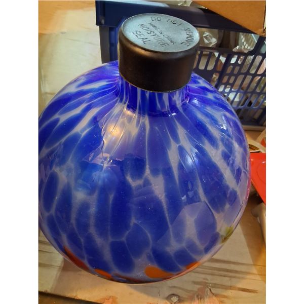 12" Dia blue glass ball, c/w stand new in the box