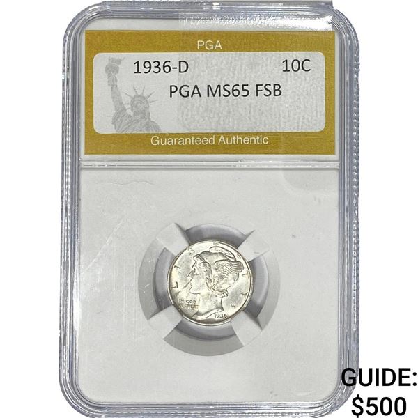 1936-D Mercury Silver Dime PGA MS65 FSB