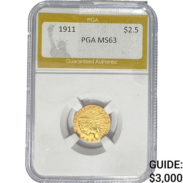 1911 $2.50 Gold Quarter Eagle PGA MS63