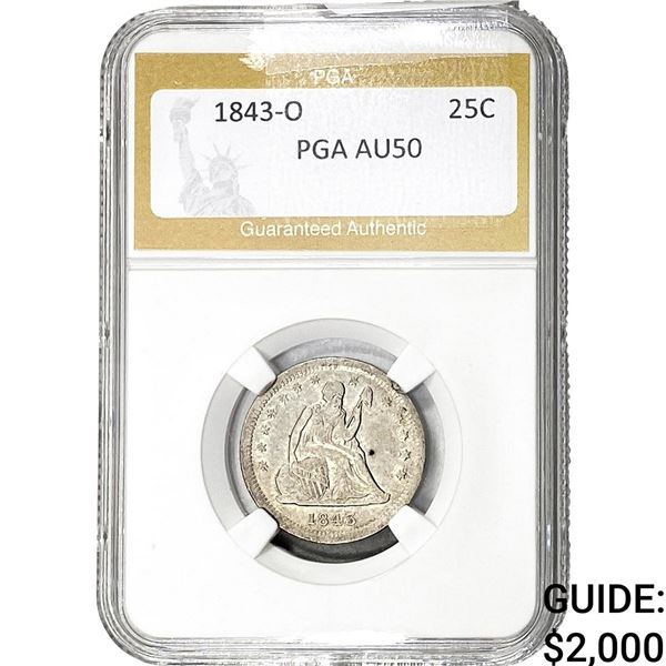 1843-O Seated Liberty Quarter PGA AU50