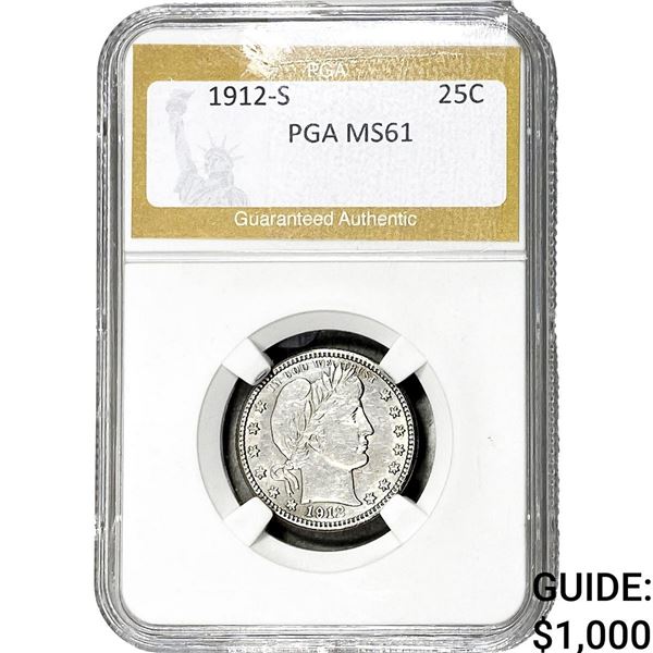 1912-S Barber Quarter PGA MS61