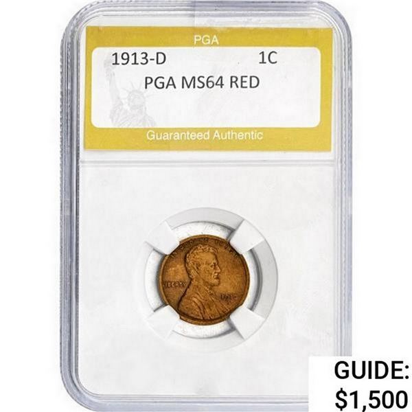 1913-D Lincoln Cent PGA  MS64 RED