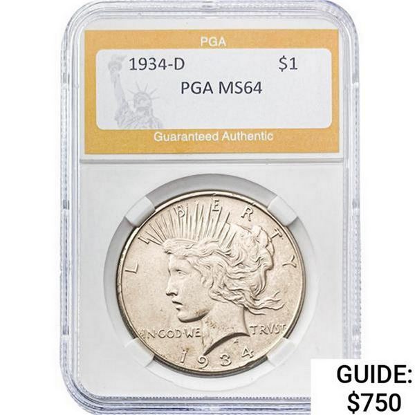 1934-D Silver Peace Dollar PGA MS64