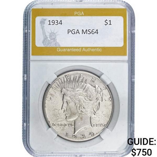 1934 Silver Peace Dollar PGA MS64