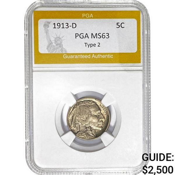 1913-D Buffalo Nickel PGA MS63 Type 2