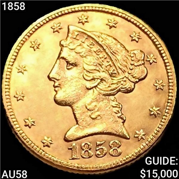 1858 $5 Gold Half Eagle CHOICE AU