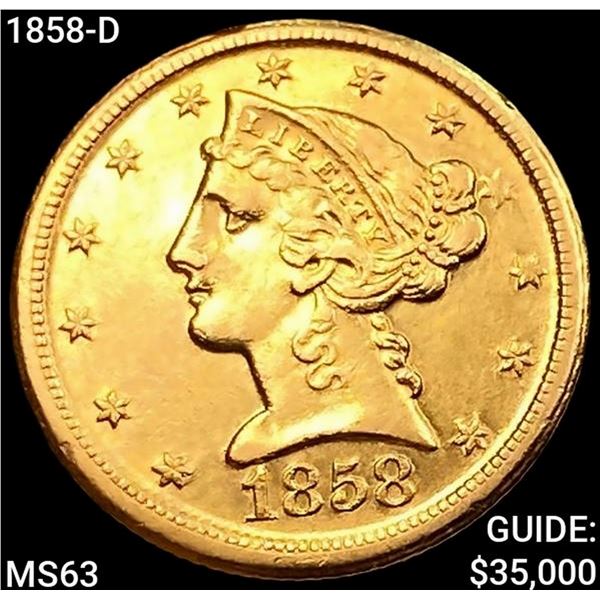 1858-D $5 Gold Half Eagle CHOICE BU
