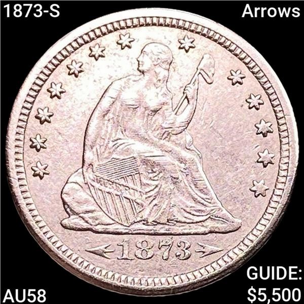 1873-S Arrows Seated Liberty Quarter CHOICE AU