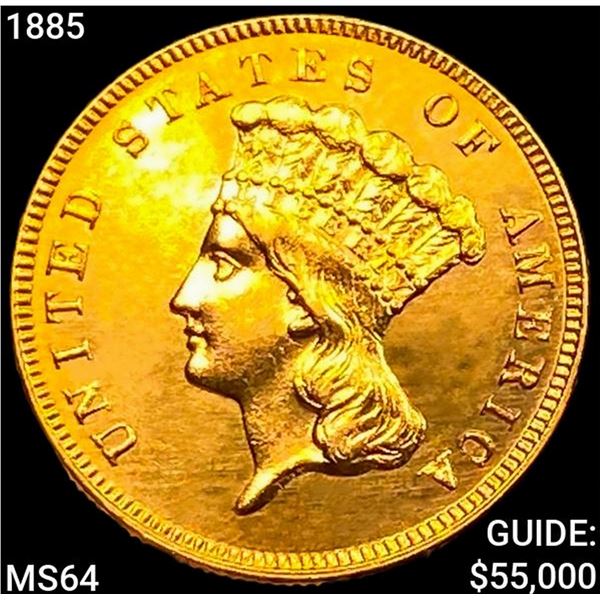 1885 $3 Gold Piece CHOICE BU