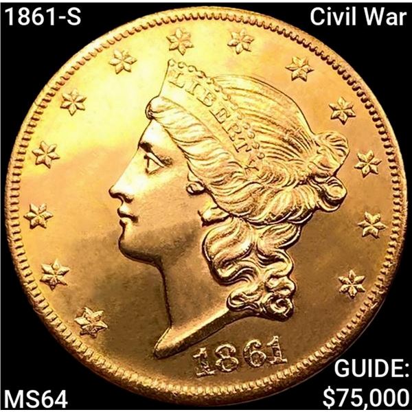 1861-S Civil War $20 Gold Double Eagle CHOICE BU