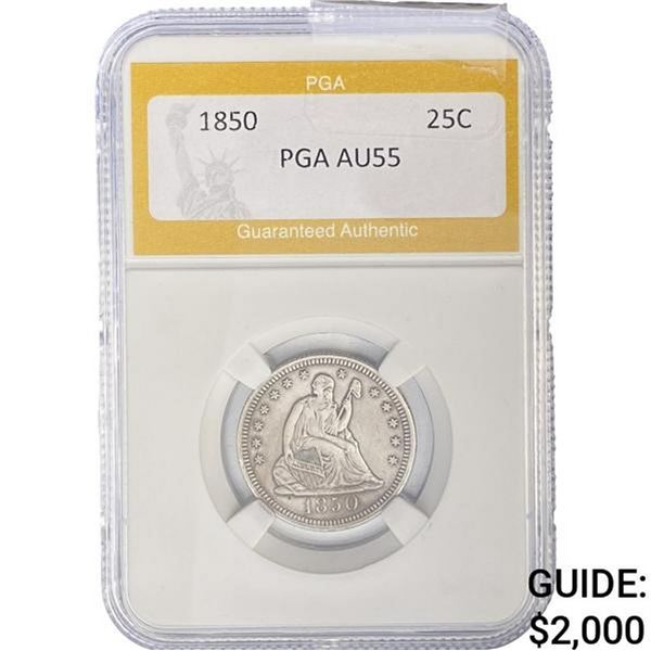 1850 Seated Liberty Quarter PGA AU55