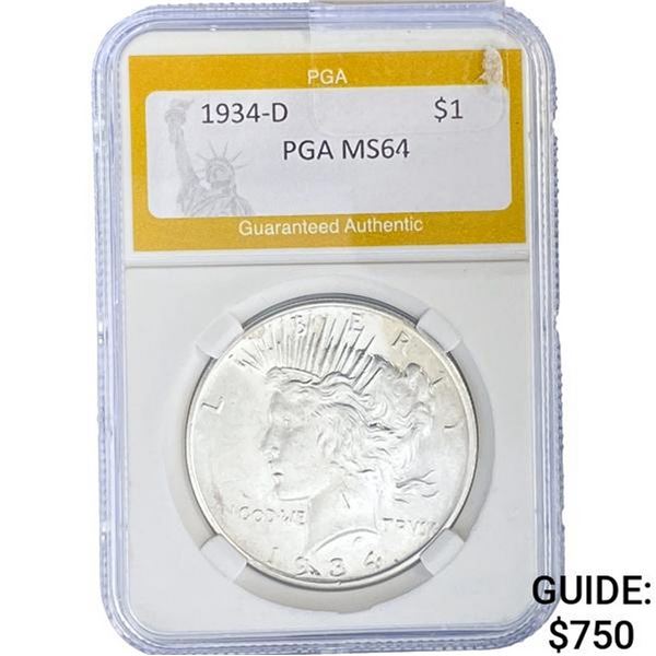 1934-D Silver Peace Dollar PGA MS64