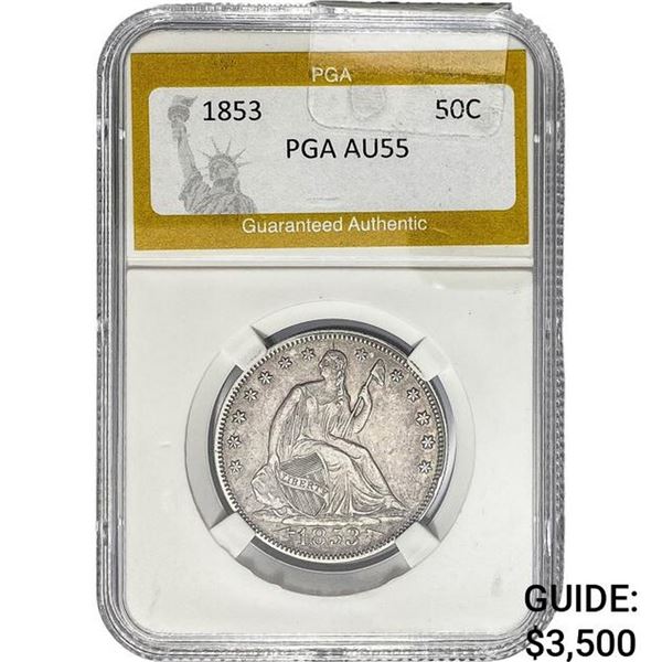 1853 Seated Liberty Half Dollar PGA AU55