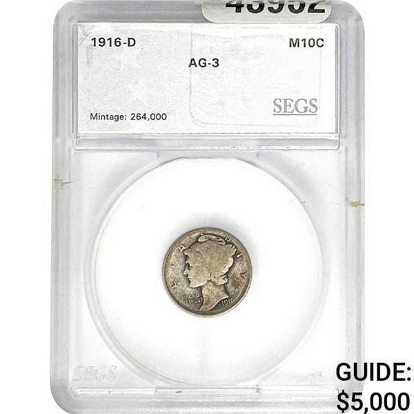 1916-D Mercury Silver Dime SEGS AG3