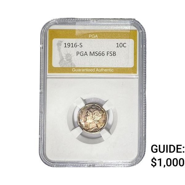 1916-S Mercury Silver Dime PGA MS66 FSB