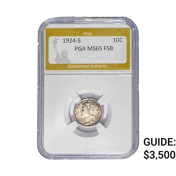 1924-S Mercury Silver Dime PGA MS65 FSB