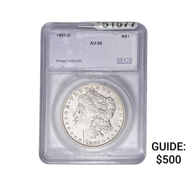 1897-O Morgan Silver Dollar SEGS AU58
