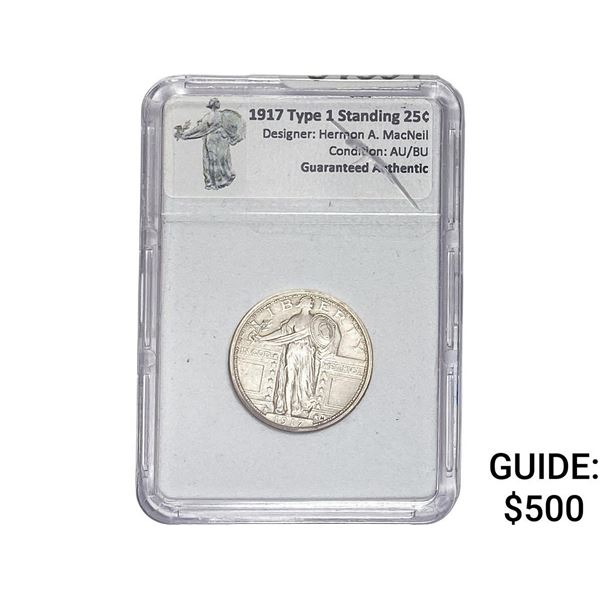 1917 TY1 Standing Liberty Quarter TCV AU/BU