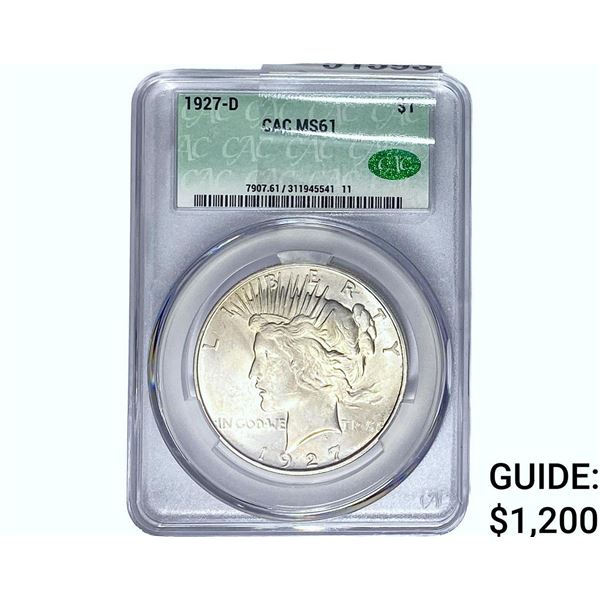 1927-D Silver Peace Dollar CAC MS61