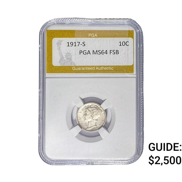 1917-S Mercury Silver Dime PGA MS64 FSB