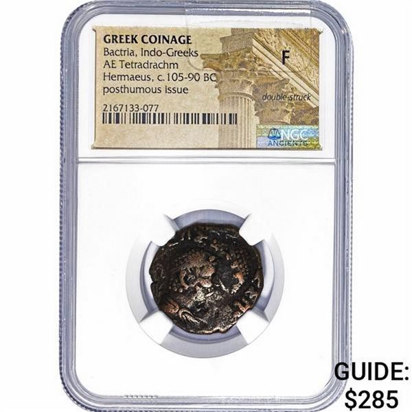 Greek Hermaeus c.105-90 BC Bronze Tetradrachm NGC