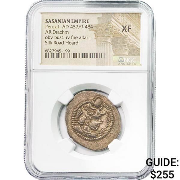 Sasanian Peroz I, AD 457/9-484 Silver Drachm NGC