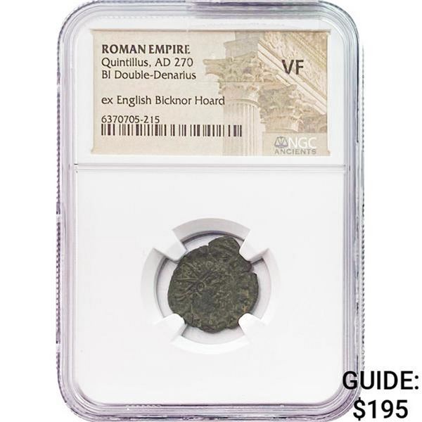 Roman Quintillus AD 270 BI Double Denarius NGC VF