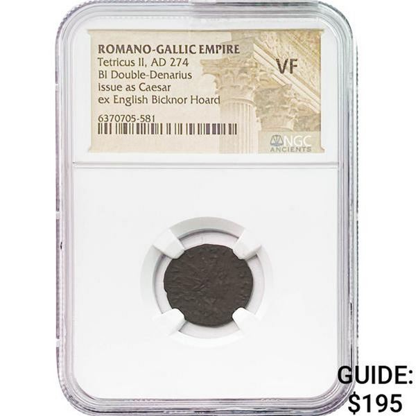 Romano-Gallic Tetricus II, AD 274 BI Dbl Denarius NGC