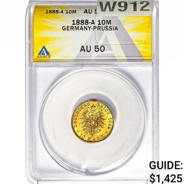 1888-A Germany-Prussia .1152oz Gold 10 Mark ANACS AU50