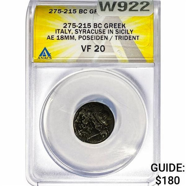 Greek Hieron II 275-215 BC Bronze 18MM ANACS VF20