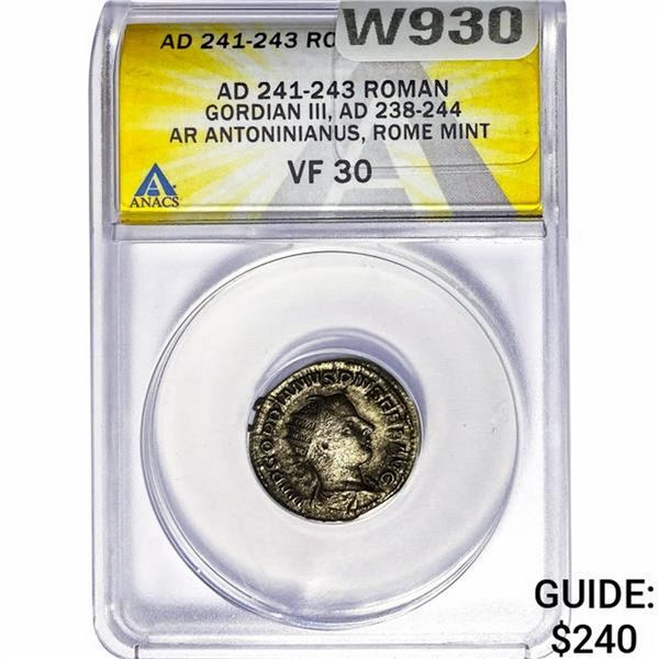 Roman Gordian III, AD 238-244 Silver Antoninianus ANACS