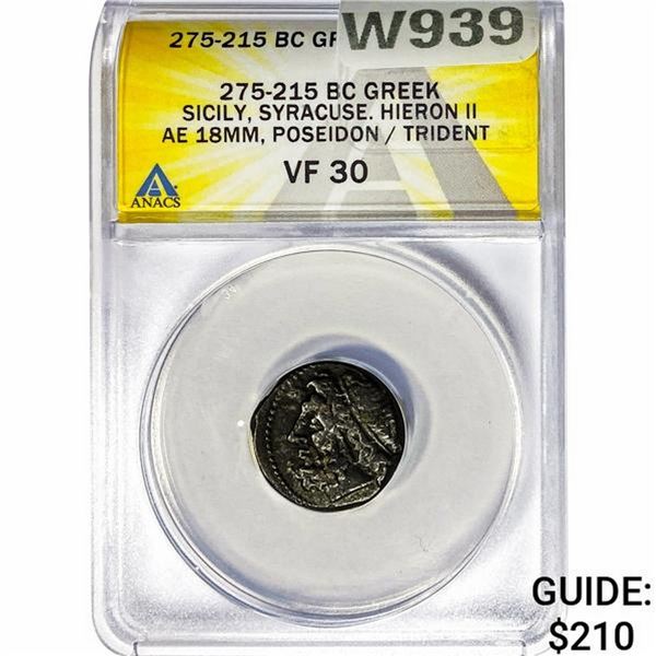 Greek Hieron II 275-215 BC Bronze 18MM ANACS VF30