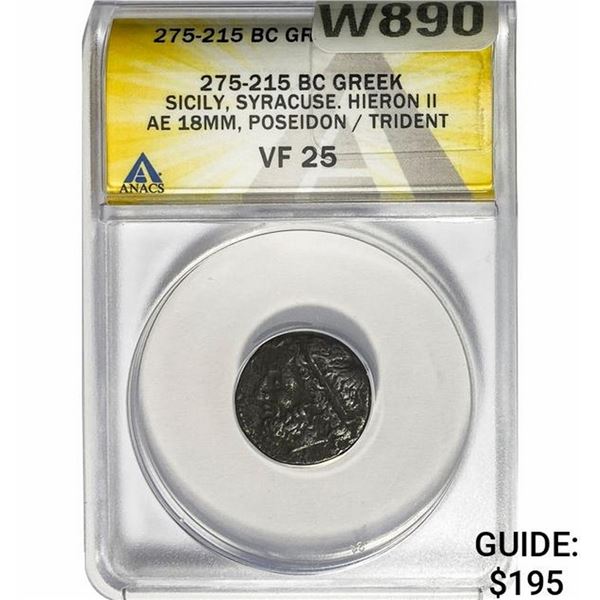 Sicily, Syracuse Hieron II 275-215 BC Bronze 18MM ANACS