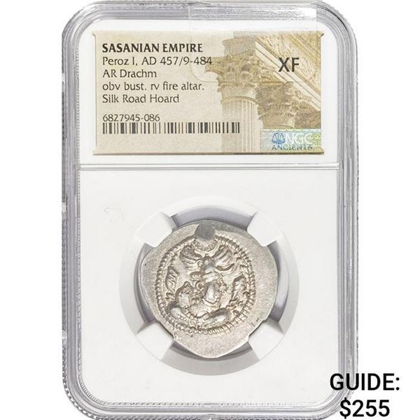 Sasanian Peroz I, AD 457/9-484 Silver Drachm NGC